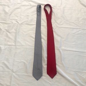 Bundle of 2 Club Room Silk Ties—Gray and Red—Diamond Pattern